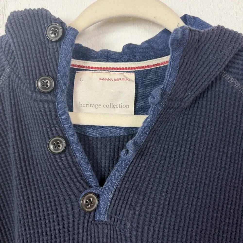 Banana Republic Heritage Collection Henley Waffle Hoodie Blue Y2K Preppy Retro L